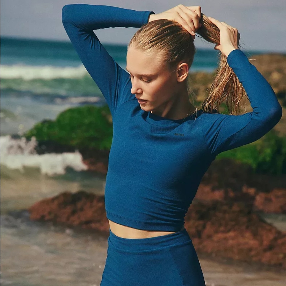 Abysse Ribbed Rashguard Surf Top Blue Size S